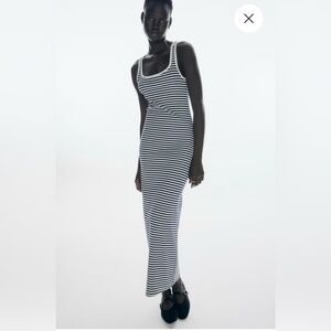 H&M Striped Black & White Ribbed Tank Dress, Size M